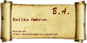Balika Ambrus névjegykártya
